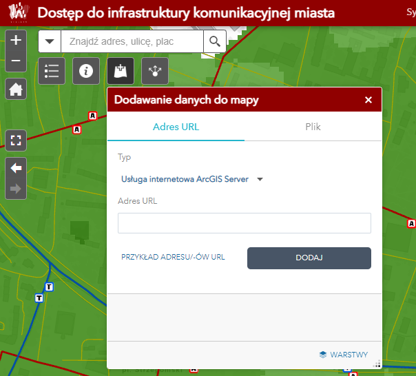 formatka dodania nowych danych dla mapy dostępności komunikacyjnej