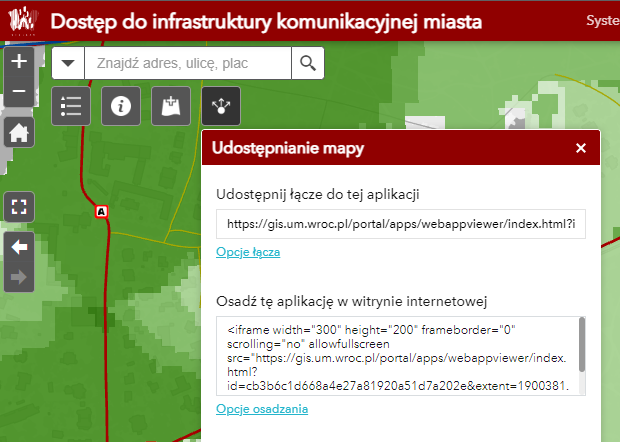 formatka udostępniania dla mapy dostępności komunikacyjnej